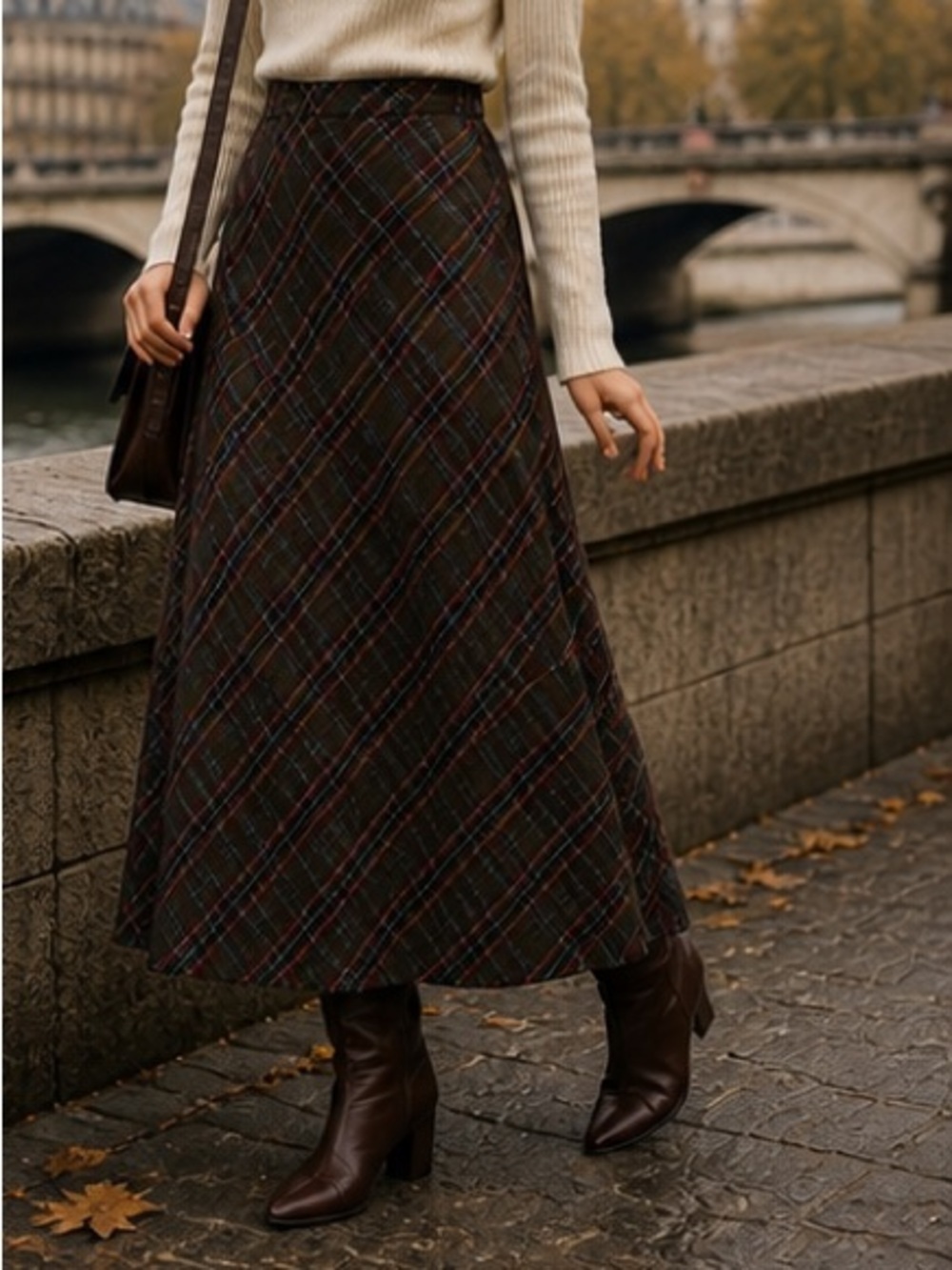 Vintage Sag Harbor Plaid Bias Cut Midi Skirt // Earthy Academia Grunge Vibe 12 - Picture 2 of 10